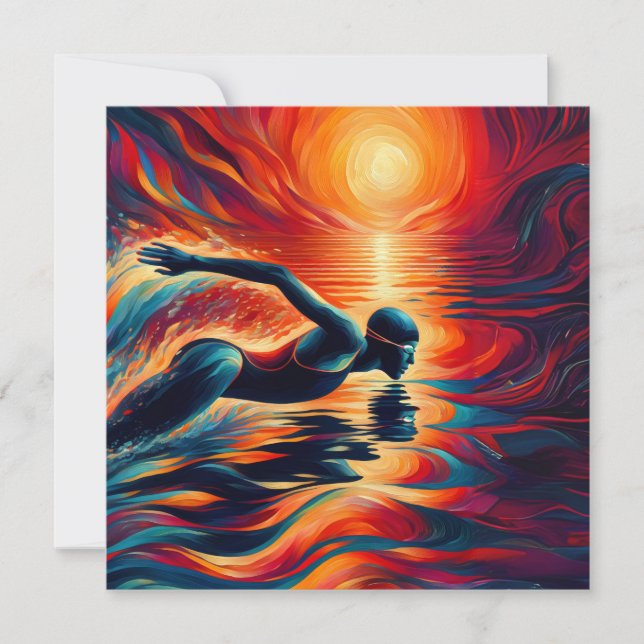 Cartes Pour Fêtes Annuelles Coussin d'art nageur Abstrait, Cadeau de natation, (Devant)