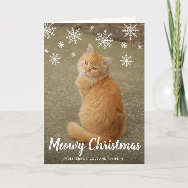 Cartes Pour Fêtes Annuelles Couteau de neige Photo Chat Meowy Noël (Devant)