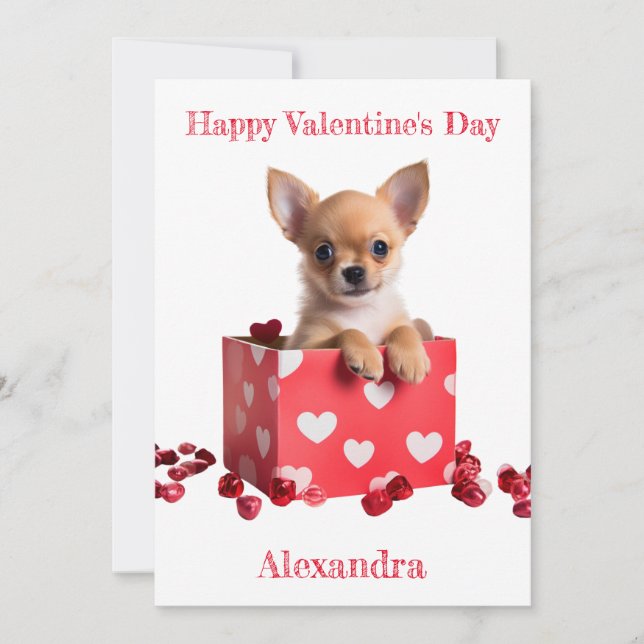 Cartes Pour Fêtes Annuelles Coutume Chihuahua Pup Coeurs blancs sur boîte Vale (Devant)