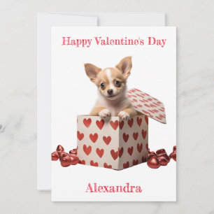 Cartes Pour Fêtes Annuelles Coutume Chihuahua Pup Coeurs rouges sur boîte Vale
