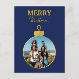 Cartes Pour Fêtes Annuelles Coutume Gold Blue Photo Ornements Noël