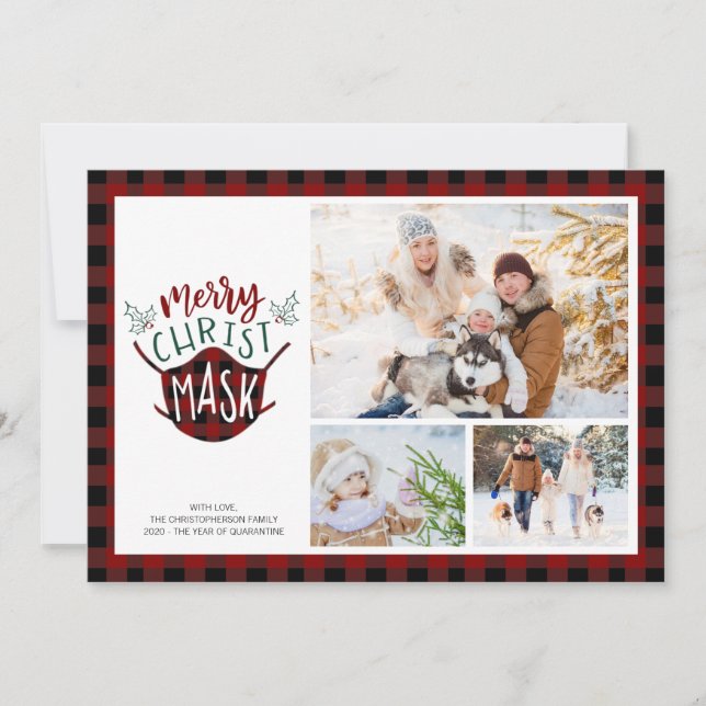 Cartes Pour Fêtes Annuelles COVID-19 MERRY ChristMASK Buffalo photo rouge plai (Devant)