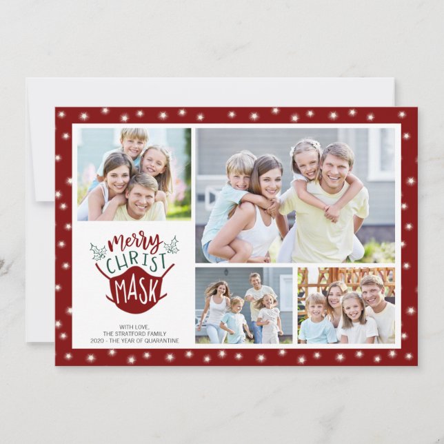 Cartes Pour Fêtes Annuelles COVID-19 MERRY ChristMASK Fairy Lights 4 Photo Rou (Devant)