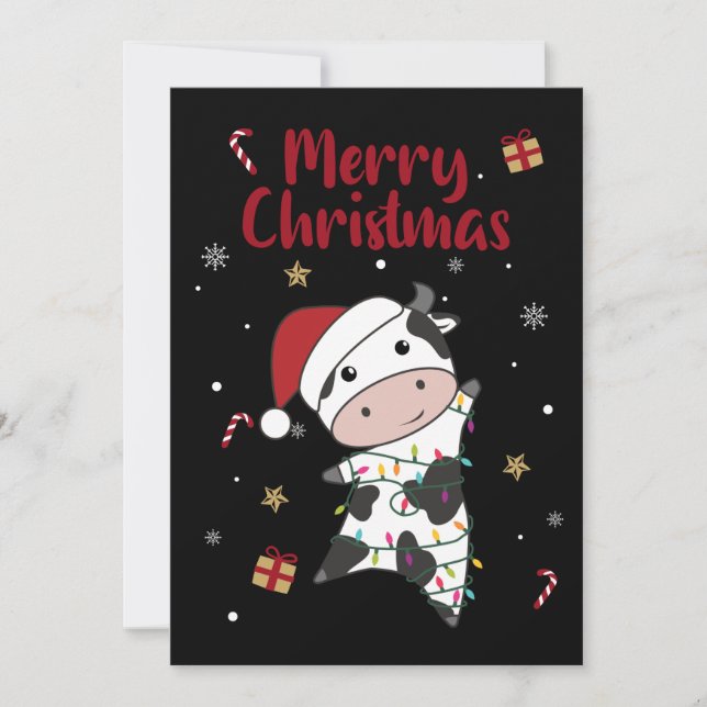 Cartes Pour Fêtes Annuelles Cow Cheerful Christmas Winter Animals Cows Adult C (Devant)