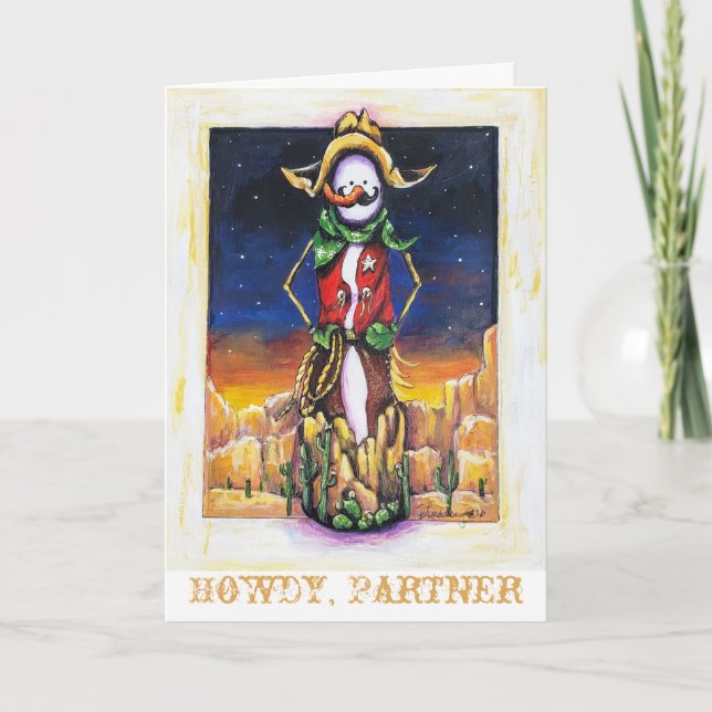 Cartes Pour Fêtes Annuelles "Cowboy Christmas" Désert Snowman Sud-Ouest (Devant)