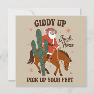 Cartes Pour Fêtes Annuelles Cowboy Giddy Up Jingle Cheval Levez les Pieds