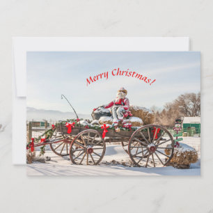Cartes Pour Fêtes Annuelles Cowboy Père Noël - Wagon avec Hay Bales