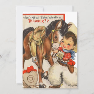 Cartes Pour Fêtes Annuelles Cowboy rétro vintage avec Pony Valentine's Day