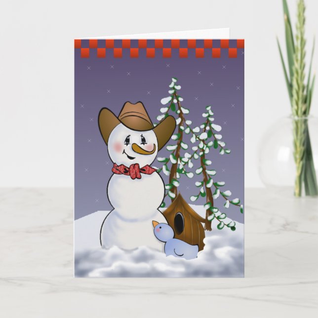 Cartes Pour Fêtes Annuelles Cowboy Snowman avec Bandana rouge (Devant)