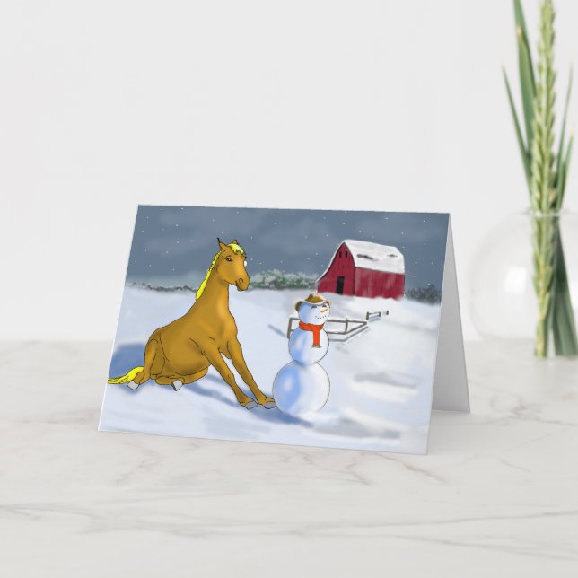 Cartes Pour Fêtes Annuelles Cowboy Snowman & Horse Christmas Winter Scene (Devant)