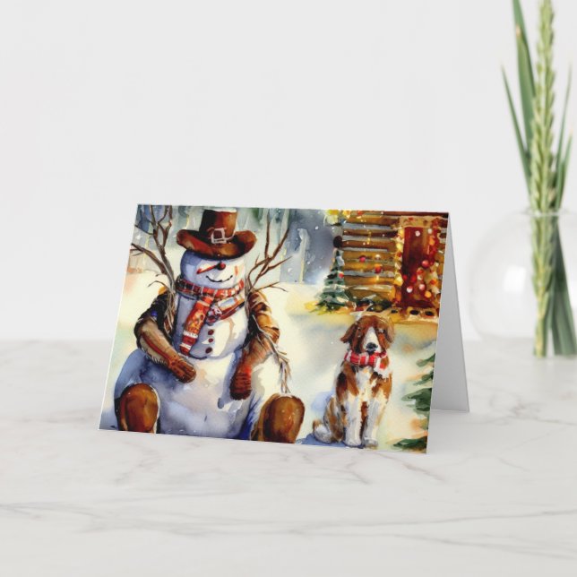 Cartes Pour Fêtes Annuelles Cowboy Snowman & Saint Bernard Christmas (Devant)