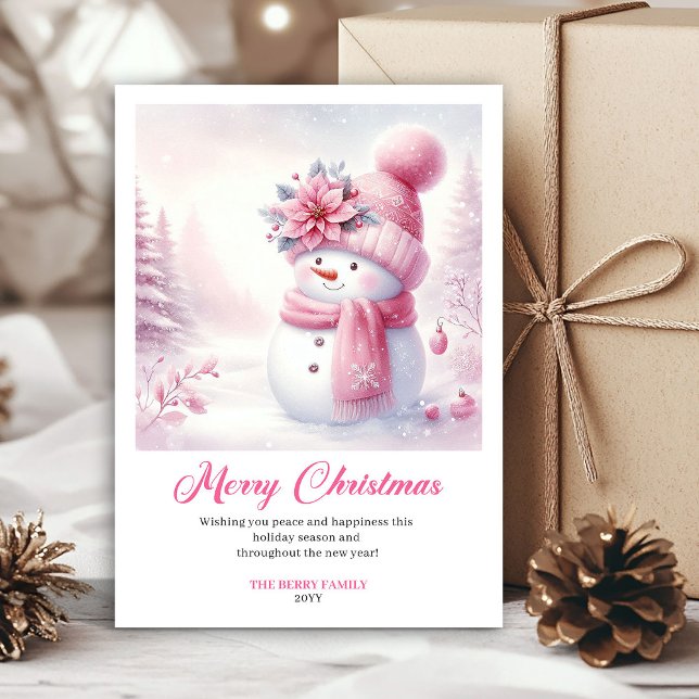 Cartes Pour Fêtes Annuelles Cozy Pink Snowman Kids Printable Christmas Greetin (Cozy Pink Snowman Kids Printable Christmas Greeting Card

)