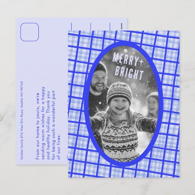 Cartes Pour Fêtes Annuelles Cozy Plaid Gingham Christmas Custom Photo Collage (Devant / Derrière)