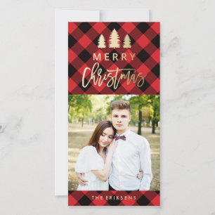 Cartes Pour Fêtes Annuelles Cozy Plaid Photo de vacances rouge