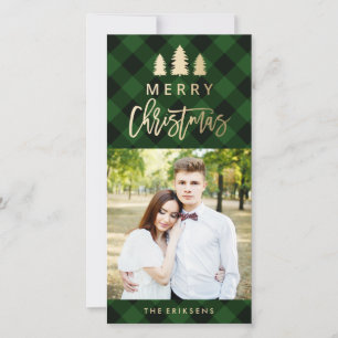 Cartes Pour Fêtes Annuelles Cozy Plaid Photo de vacances vert