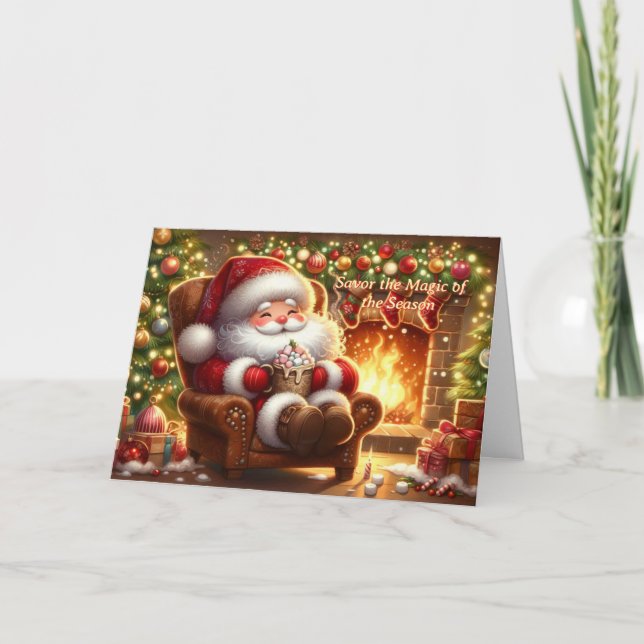 Cartes Pour Fêtes Annuelles Cozy Santa by the Fireplace Folded Christmas Card (Devant)