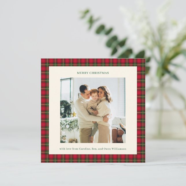 Cartes Pour Fêtes Annuelles Cozy Traditional Red Plaid Christmas Photo Classic (Debout devant)