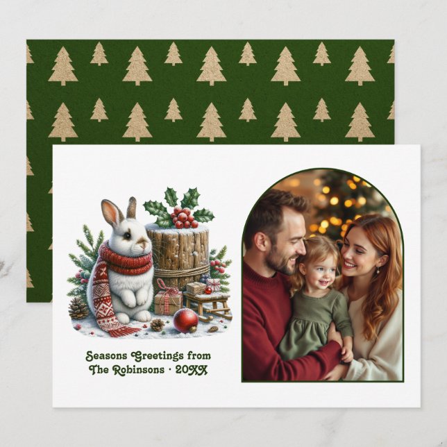 Cartes Pour Fêtes Annuelles Cozy Woodland Bunny Family Christmas Photo (Devant / Derrière)