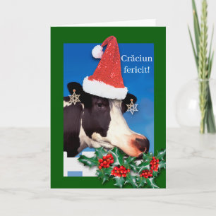 Cartes Pour Fêtes Annuelles Craciun fericit Noël en roumain Funny Cow
