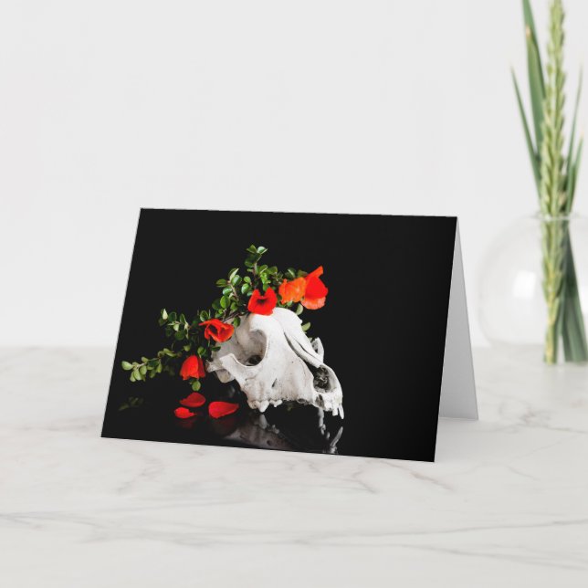 Cartes Pour Fêtes Annuelles Crâne animal avec une couronne de fleur sauvage (Devant)