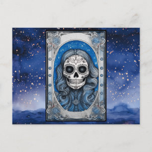Cartes Pour Fêtes Annuelles Crâne aux Cheveux Bleus Nuit Étoilée Halloween