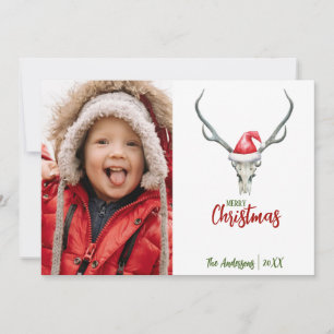 Cartes Pour Fêtes Annuelles Crâne de rennes rustique avec photo de Noël Plaid