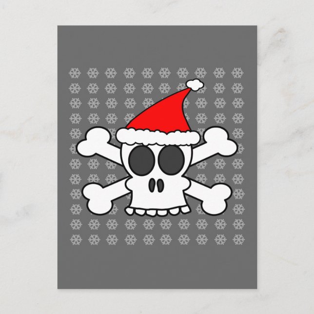 Cartes Pour Fêtes Annuelles Crâne et casquette de Père Noël d'os croisés (Devant)