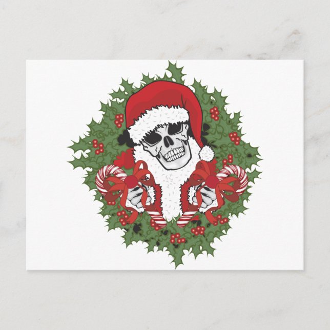 Cartes Pour Fêtes Annuelles Crâne père Noël avec couronne (Devant)