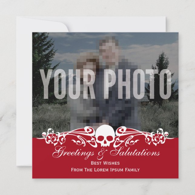 Cartes Pour Fêtes Annuelles Crâne personnalisé photo rouge (Devant)