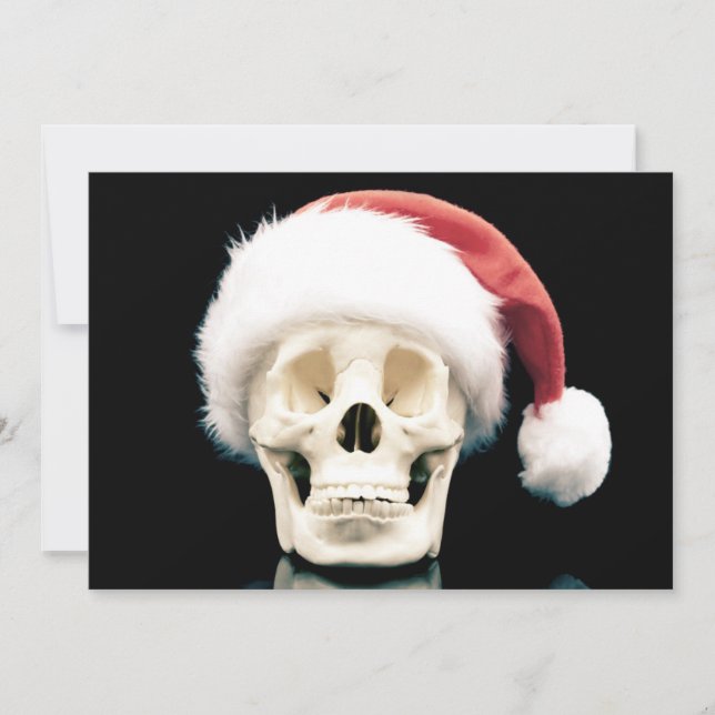 Cartes Pour Fêtes Annuelles Crâne portant un chapeau santa (Devant)
