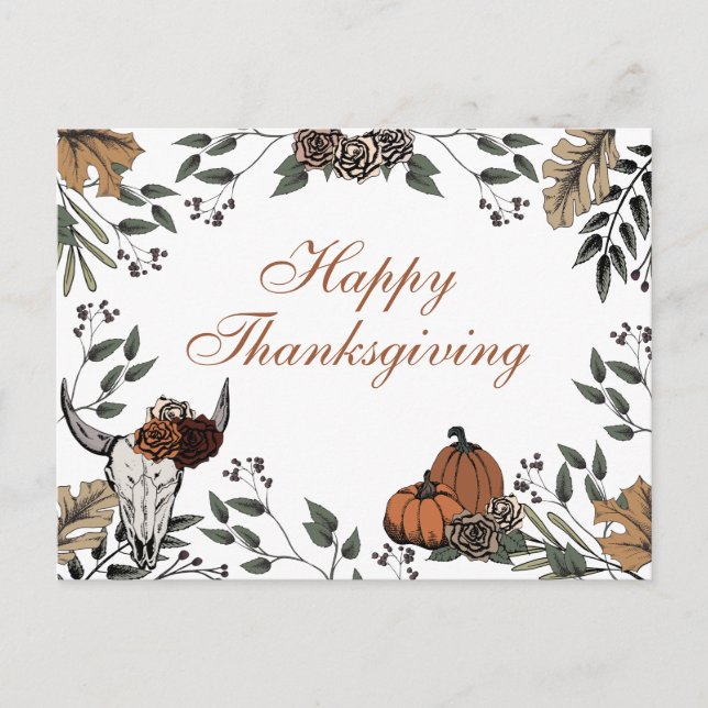 Cartes Pour Fêtes Annuelles Crâne taureau de la moisson automnale de Thanksgiv (Devant)
