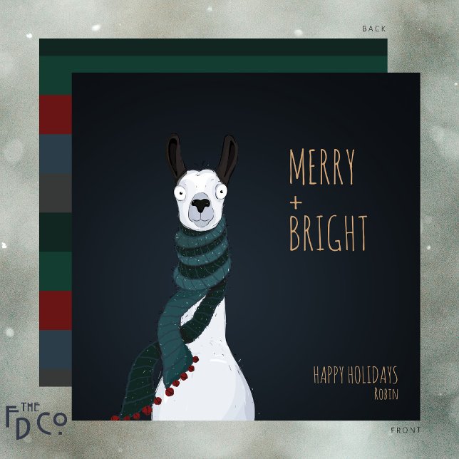 Cartes Pour Fêtes Annuelles Crazy Cute "Merry + Bright" Llama (Créateur téléchargé)
