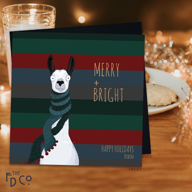 Cartes Pour Fêtes Annuelles Crazy Cute "Merry + Bright" Llama (Créateur téléchargé)