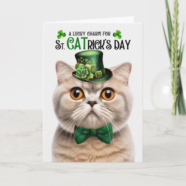 Cartes Pour Fêtes Annuelles Cream Scottish Fold Lucky Charm St CATrick's Day (Devant)