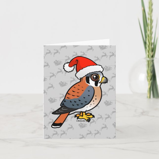 Cartes Pour Fêtes Annuelles Crécerelle américaine Père Noël (Devant)