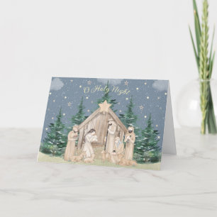 Cartes Pour Fêtes Annuelles Crèche de Noël à l'aquarelle