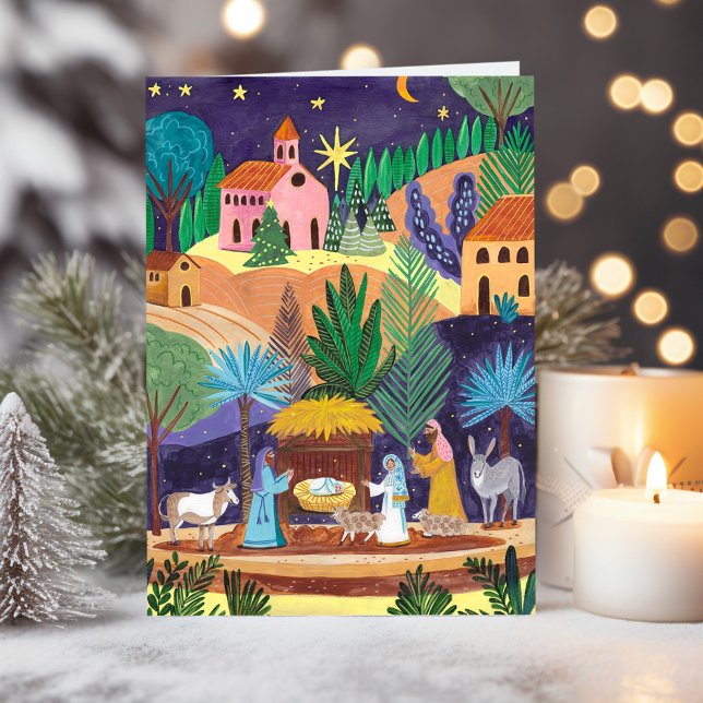 Cartes Pour Fêtes Annuelles Crèche de Noël Religieuse Gloire à Dieu Noël (Religious Nativity Scene Glory to God Christmas Holiday Card)