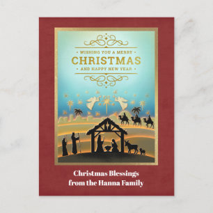 Cartes Pour Fêtes Annuelles Crèche "Joyeux Noël et Bonne Année"