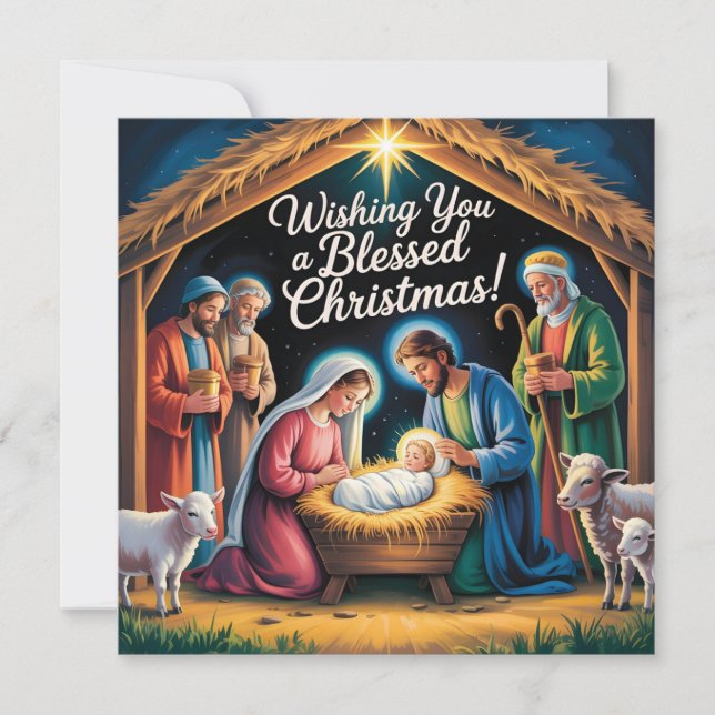 Cartes Pour Fêtes Annuelles Crèche Message de Noël (Devant)