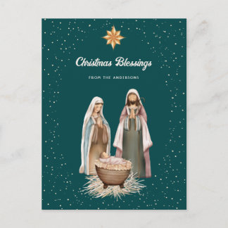 Cartes Pour Fêtes Annuelles Crèche verte étoile de Noël chrétienne