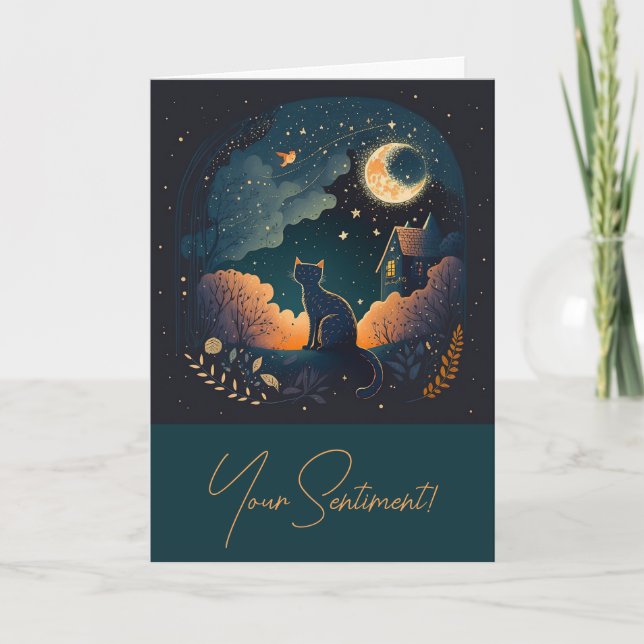 Cartes Pour Fêtes Annuelles Créez votre propre chat mystique de minuit noir (Devant)