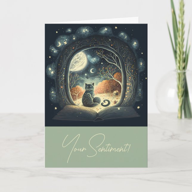 Cartes Pour Fêtes Annuelles Créez votre propre chat noir mystique étoilé (Devant)