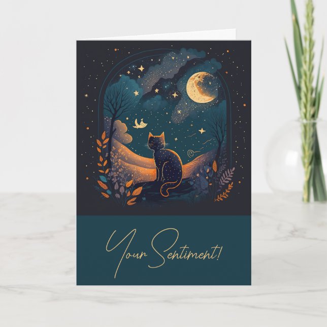 Cartes Pour Fêtes Annuelles Créez votre propre chat Pittoresque Mysical Noir (Devant)