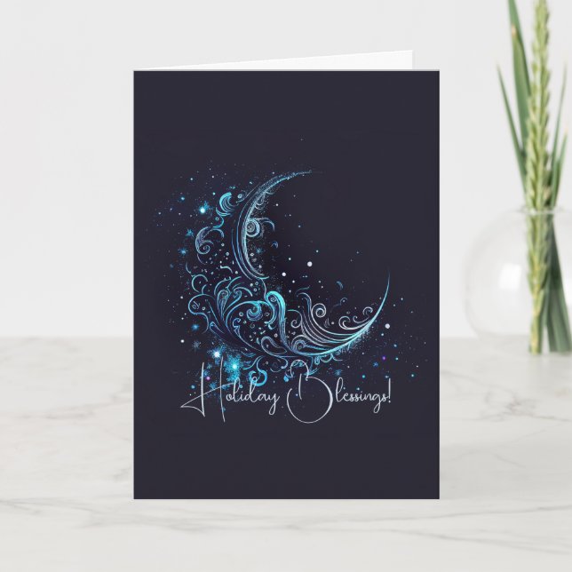 Cartes Pour Fêtes Annuelles Créez votre propre lune mystique bleu et argent (Devant)