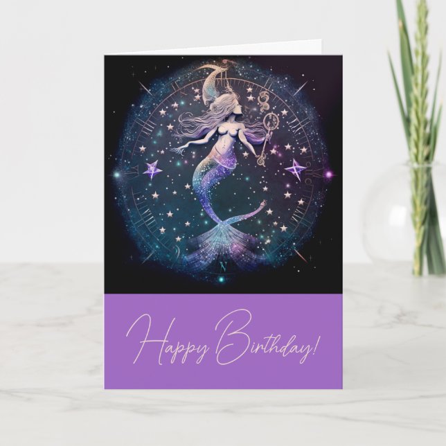 Cartes Pour Fêtes Annuelles Créez votre propre sirène céleste violette (Devant)