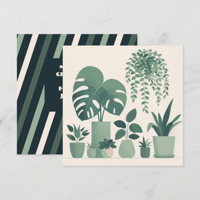Cartes Pour Fêtes Annuelles Crème de Noël Vert Plantes pots (Devant / Derrière)