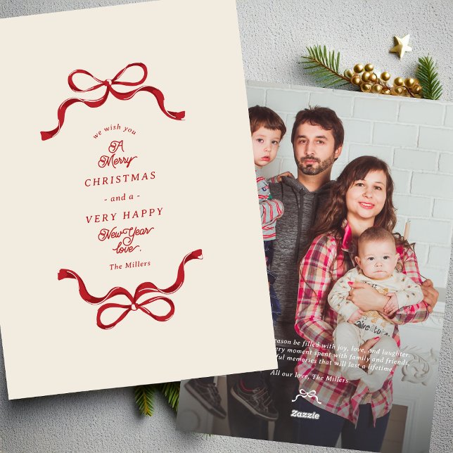 Cartes Pour Fêtes Annuelles Crème et photo rouge de Noël unique et moderne (Créateur téléchargé)