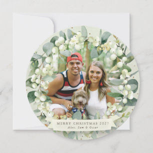 Cartes Pour Fêtes Annuelles Crème Rond Snowberry+Eucalyptus Crème de Noël