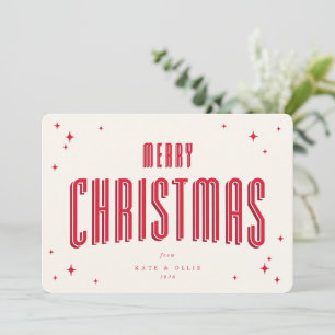 Cartes Pour Fêtes Annuelles Crème+Rouge Joyeux Noël Retro Stars plat