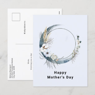 Cartes Pour Fêtes Annuelles Crescent Bleu Lune aux fleurs blanches Fête des mè